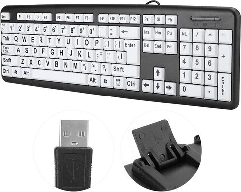 104 Keys Large Print Keyboard, Wired USB Computer Keyboard with Oversized Print Letters for Low Vision, Elderly, Seniors, Visually Impaired in Saudi Arabia