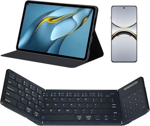 JFX Foldable Keyboard with Touchpad, Bluetooth Wireless Portable Keyboar with Number Pad, Pocket-Sized for iPad iOS Android Tablet Mac Windows Laptop PC, Full Size Folding Travel Keyboard in Saudi Arabia