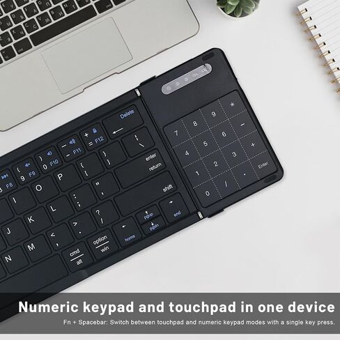 JFX Foldable Keyboard with Touchpad, Bluetooth Wireless Portable Keyboar with Number Pad, Pocket-Sized for iPad iOS Android Tablet Mac Windows Laptop PC, Full Size Folding Travel Keyboard in Saudi Arabia