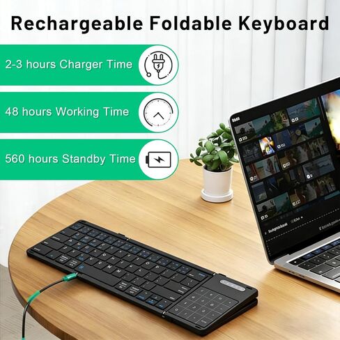 JFX Foldable Keyboard with Touchpad, Bluetooth Wireless Portable Keyboar with Number Pad, Pocket-Sized for iPad iOS Android Tablet Mac Windows Laptop PC, Full Size Folding Travel Keyboard in Saudi Arabia