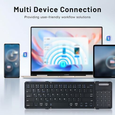 JFX Foldable Keyboard with Touchpad, Bluetooth Wireless Portable Keyboar with Number Pad, Pocket-Sized for iPad iOS Android Tablet Mac Windows Laptop PC, Full Size Folding Travel Keyboard in Saudi Arabia