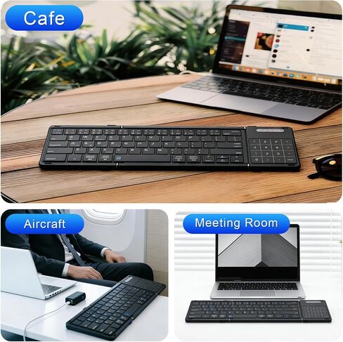 JFX Foldable Keyboard with Touchpad, Bluetooth Wireless Portable Keyboar with Number Pad, Pocket-Sized for iPad iOS Android Tablet Mac Windows Laptop PC, Full Size Folding Travel Keyboard in Saudi Arabia