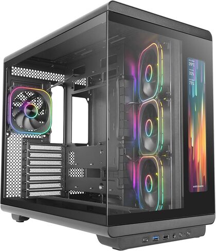 Mars Gaming MC-REVMAX, ATX PC Case, 11.8" IPS Display, Continuous Tempered Glass, 4 PWM ARGB Fans, Liquid Cooling up to 360mm, Compatible with Back-Connect Motherboards, USB-C, Black in Saudi Arabia