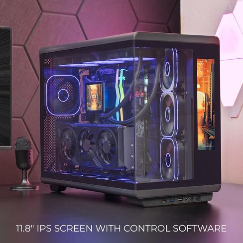 Mars Gaming MC-REVMAX, ATX PC Case, 11.8" IPS Display, Continuous Tempered Glass, 4 PWM ARGB Fans, Liquid Cooling up to 360mm, Compatible with Back-Connect Motherboards, USB-C, Black in Saudi Arabia