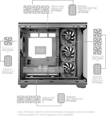 Mars Gaming MC-REVMAX, ATX PC Case, 11.8" IPS Display, Continuous Tempered Glass, 4 PWM ARGB Fans, Liquid Cooling up to 360mm, Compatible with Back-Connect Motherboards, USB-C, Black in Saudi Arabia