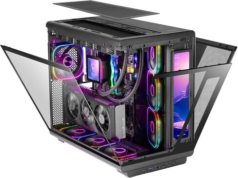 Mars Gaming MC-REVMAX, ATX PC Case, 11.8" IPS Display, Continuous Tempered Glass, 4 PWM ARGB Fans, Liquid Cooling up to 360mm, Compatible with Back-Connect Motherboards, USB-C, Black in Saudi Arabia