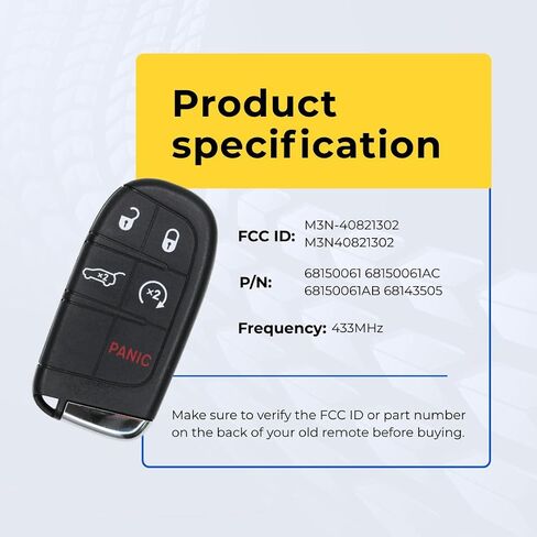 Replacement Key Fob Compatible with Durango 2014-2024 FCC M3N-40821302 M3N40821302 Part Number 68150061 68150061AC 68150061AB 68143505 Pack of 2 in Saudi Arabia