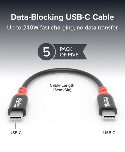 Plugable USB C to USB C Cable, Data Blocker Charge Only Cable, 6in, 5 Pack in Saudi Arabia