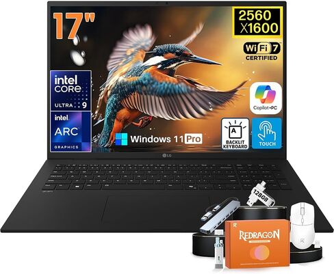 LG Gram 17" Touch Screen Laptop - Copilot+ PC, Windows 11 Pro, 32GB DDR5, 1TB SSD, Intel Core Ultra 9 288V, 17 inches 2.5K Anti-Glare Touchscreen, Intel Arc Graphics, Backlit KB, Wi-Fi 7, Accessories in Saudi Arabia