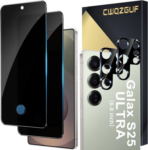 [2+2 Pack] Privacy Screen Protector Compatible with Galaxy S25 Ultra 5G - 2 Tempered Film + 2 Camera Lens Glass, High Clarity, Bubble Free, Anti-Spy Protection - Scratch Resistant in Saudi Arabia