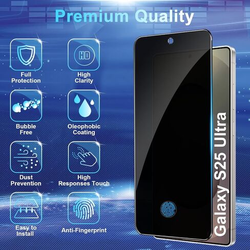 [2+2 Pack] Privacy Screen Protector Compatible with Galaxy S25 Ultra 5G - 2 Tempered Film + 2 Camera Lens Glass, High Clarity, Bubble Free, Anti-Spy Protection - Scratch Resistant in Saudi Arabia