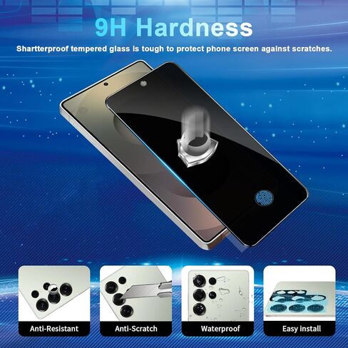 [2+2 Pack] Privacy Screen Protector Compatible with Galaxy S25 Ultra 5G - 2 Tempered Film + 2 Camera Lens Glass, High Clarity, Bubble Free, Anti-Spy Protection - Scratch Resistant in Saudi Arabia