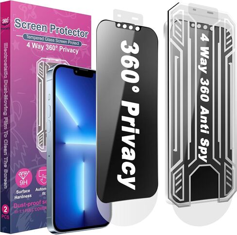 2 Pack 4 Way 360 Privacy Screen Protector for iPhone 16 / iPhone 15, 4-Way 360° anti-spy design blocks view from up, down, left & right, fully protect banking, message privacy in public in Saudi Arabia