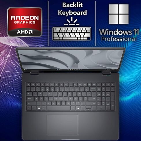Dell Pro 16 FHD 16" Display Business Laptop, AMD Ryzen 5 220, 16GB DDR5 RAM, 512GB SSD PCIe, Backlit Keyboard, WiFi 6E + BT, RJ-45, HDMI, AI PC, HD Webcam, Windows 11 Pro - Magnetite Black in Saudi Arabia