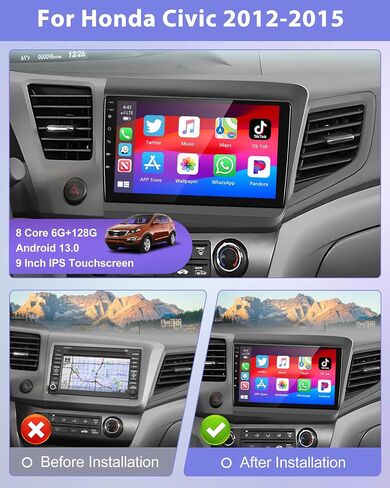 8 CORE 6G+128G 5GWiFi Upgrade Car Radio for Honda Civic 2012-2015 with Wireless Apple CarPlay/Android Auto, Podofo 9" 1280 * 720P IPS Touch Screen Stereo GPS Bluetooth DSP SWC + HD Backup Camera in Saudi Arabia