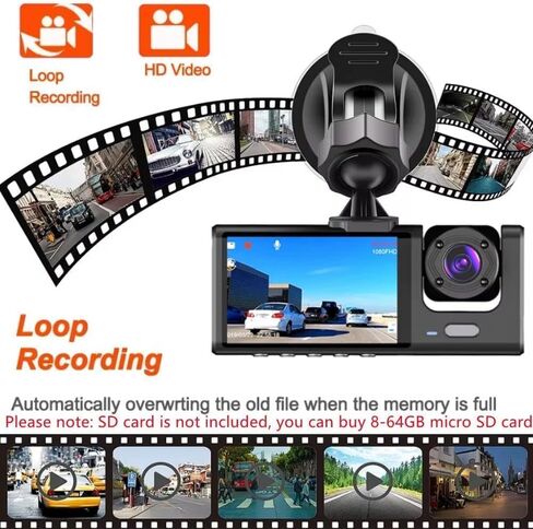 Dual Dash Camera for Car Front and Inside Dash Cam Car Security Video Recorder with Audio 1080P Vehicle Cam Plug and Play, WDR, Night Vision, G-Sensor Auto Lock, 2 Inch Screen in Saudi Arabia