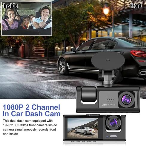 Dual Dash Camera for Car Front and Inside Dash Cam Car Security Video Recorder with Audio 1080P Vehicle Cam Plug and Play, WDR, Night Vision, G-Sensor Auto Lock, 2 Inch Screen in Saudi Arabia
