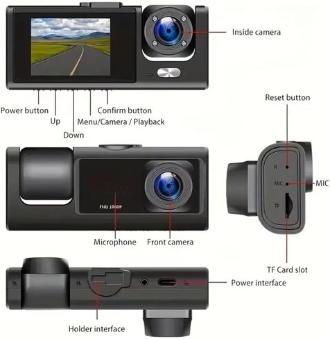 Dual Dash Camera for Car Front and Inside Dash Cam Car Security Video Recorder with Audio 1080P Vehicle Cam Plug and Play, WDR, Night Vision, G-Sensor Auto Lock, 2 Inch Screen in Saudi Arabia