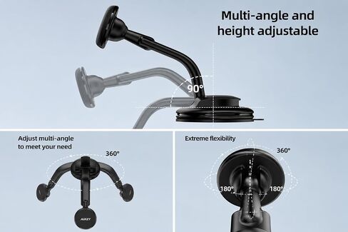 Magnetic Car Phone Mount, Black, ABS Plastic, Strong Suction Cup Base, Multi-Angle Adjustable, for Smartphones in Saudi Arabia