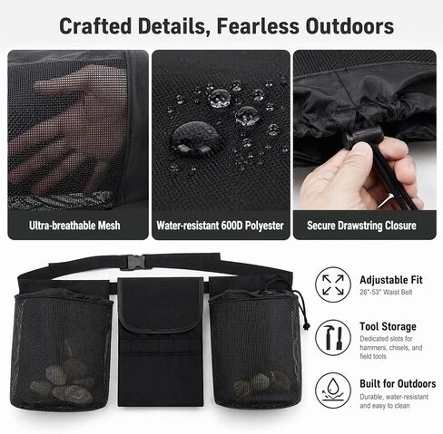 Rock Collecting Bag, Adjustable Belt, 600D Polyester Outdoor Foraging Bag in Saudi Arabia