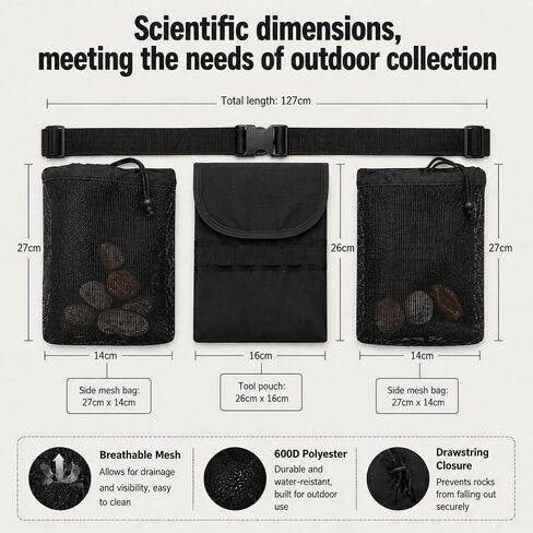 Rock Collecting Bag, Adjustable Belt, 600D Polyester Outdoor Foraging Bag in Saudi Arabia