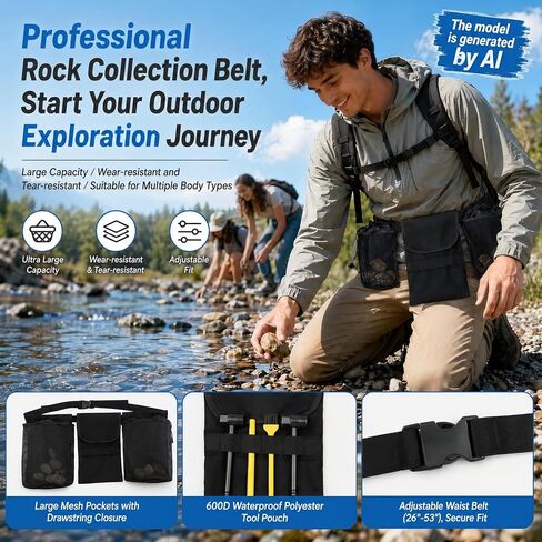 Rock Collecting Bag, Adjustable Belt, 600D Polyester Outdoor Foraging Bag in Saudi Arabia