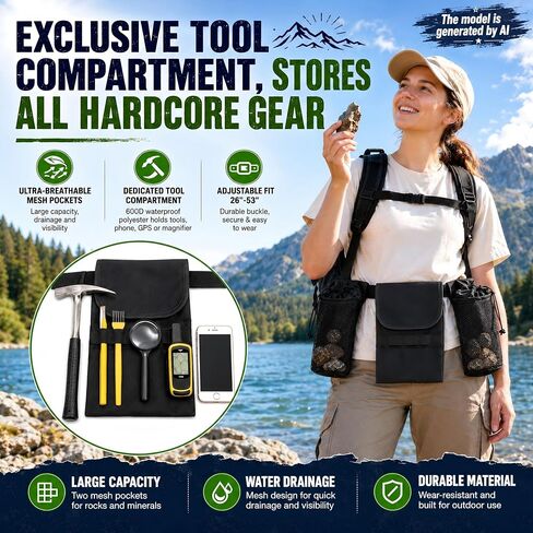 Rock Collecting Bag, Adjustable Belt, 600D Polyester Outdoor Foraging Bag in Saudi Arabia