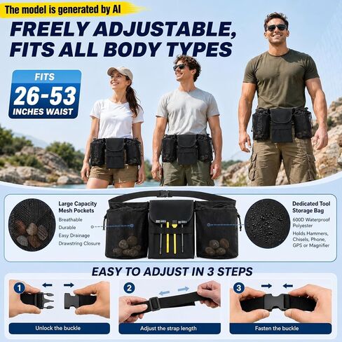 Rock Collecting Bag, Adjustable Belt, 600D Polyester Outdoor Foraging Bag in Saudi Arabia