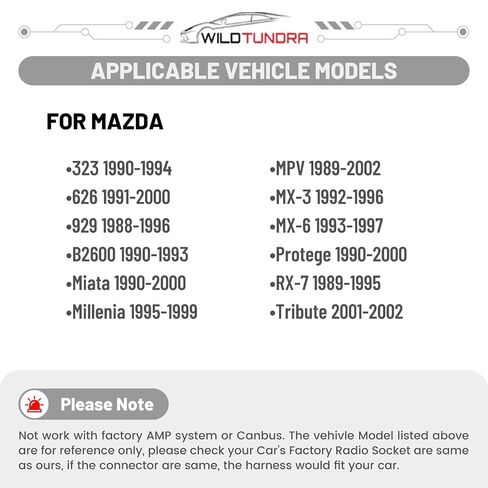 12&8Pin Aftermarket Wiring Harness for Mazda 1988-2002, 8Pin+8Pin Android Car Stereo Harness Adapter for Mazda 323 626 929 B2600 Miata Millenia MPV MX3 MX6 Protege RX7 Tribute Car Radio Wiring Harness in Saudi Arabia