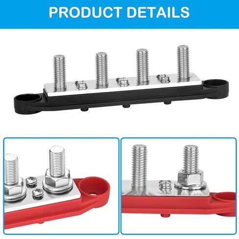 Bus Bar 12V 250A Power Distribution Block, 4 x 5/16" (M8) Stainless Steel Terminal Studs Busbar for Battery, Solar, RV, Boat, Automotive - Positive & Negative (Pair, Red & Black) in Saudi Arabia