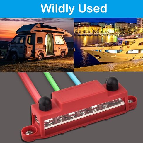 Bus Bar 12V 250A Power Distribution Block, 4 x 5/16" (M8) Stainless Steel Terminal Studs Busbar for Battery, Solar, RV, Boat, Automotive - Positive & Negative (Pair, Red & Black) in Saudi Arabia