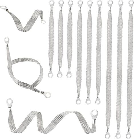 12PCS Automotive Ground Straps, 10/15/20 Inch Tinned Copper Braided Grounding Cable Straps with Ring Terminals, Universal Engine Vehicle Ground Wire Strap Kit for Most Cars (Silver) in Saudi Arabia