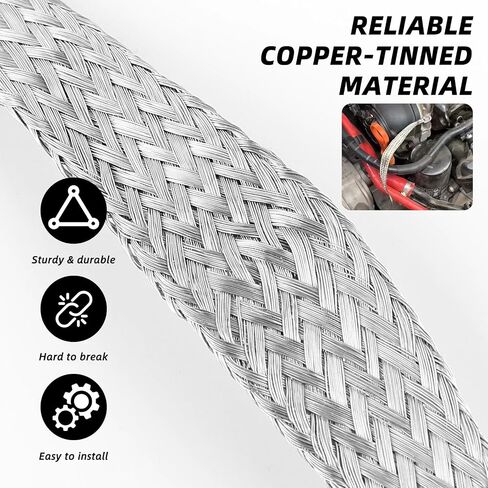 12PCS Automotive Ground Straps, 10/15/20 Inch Tinned Copper Braided Grounding Cable Straps with Ring Terminals, Universal Engine Vehicle Ground Wire Strap Kit for Most Cars (Silver) in Saudi Arabia