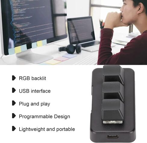 Ejoyous 3 Key Keypad Mini USB Mechanical Programmable Macro Keypad RGB Backlit Gaming Keyboard for PC Computer Games Work, Plug and Play (Black) in Saudi Arabia