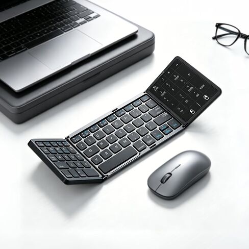 Bluetooth 5.0 Foldable Keyboard with Trackpad & Numpad, Full-Size Travel Portable Keyboard for iPad Tablet Laptop PC Smartphone Windows iOS Android in Saudi Arabia