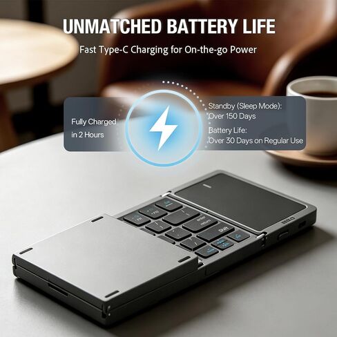 Bluetooth 5.0 Foldable Keyboard with Trackpad & Numpad, Full-Size Travel Portable Keyboard for iPad Tablet Laptop PC Smartphone Windows iOS Android in Saudi Arabia