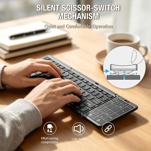 Bluetooth 5.0 Foldable Keyboard with Trackpad & Numpad, Full-Size Travel Portable Keyboard for iPad Tablet Laptop PC Smartphone Windows iOS Android in Saudi Arabia