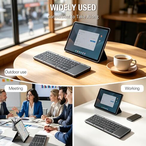 Bluetooth 5.0 Foldable Keyboard with Trackpad & Numpad, Full-Size Travel Portable Keyboard for iPad Tablet Laptop PC Smartphone Windows iOS Android in Saudi Arabia
