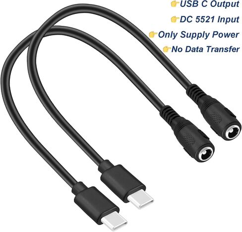 2 Pack 0.3m USB Type C USB-C Male to DC 5.5X2.1mm Female Power Jack Extension Charger Cable Charging Cord Adapter (DC 5521 Female to Type C Male) in Saudi Arabia