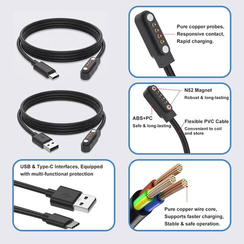 Plaud Charger Cable for PLAUD Note AI/Note Pro, 2-Pack USB-A and USB-C Charging Cable (3.3ft/1m) - Replacement Charger Cord, PLAUD AI Accessories，Black in Saudi Arabia