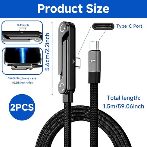 2PCS 2-in-1 240W USB C to USB C Cable with Invisible Phone Stand in Saudi Arabia