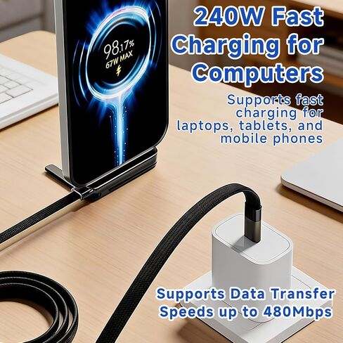 2PCS 2-in-1 240W USB C to USB C Cable with Invisible Phone Stand in Saudi Arabia