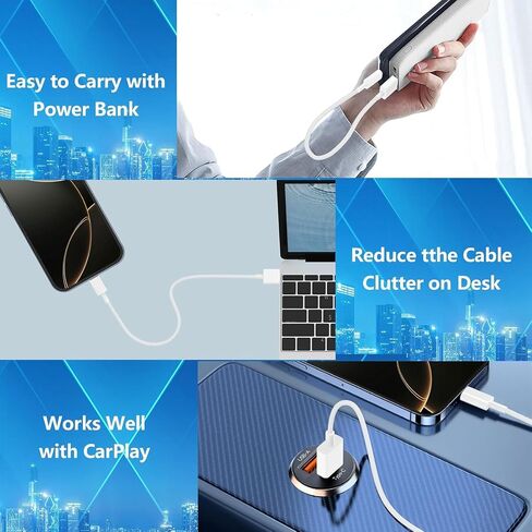 3 Pack 8 inch Short Car Carplay Cable for iPhone,USB C Cable Carplay Fast Charging,USB A to Type C Car Carplay Charger Cord for iPhone 15 16 17 Pro Max, Samsung Galaxy S24 S23, Google Pixel, iPad in Saudi Arabia