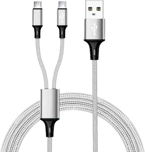 IFLASH 3 feet Dual MicroUSB Splitter Charge Cable - Power up to Two (2) Micro USB Devices At Once from a Single USB Port - Ideal for Any Micro USB Powered Device (White Color) in Saudi Arabia