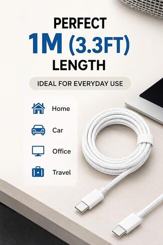 USB-C to USB-C 60W Fast Charging Cable, 3.3 ft, Nylon Braided in Saudi Arabia