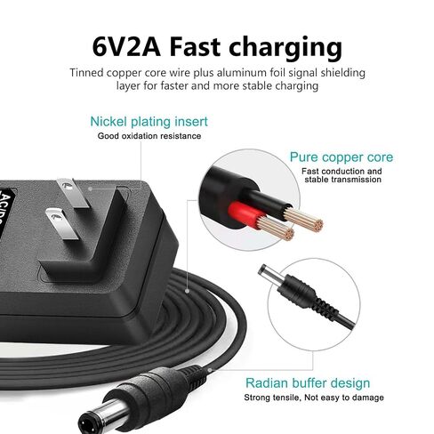 6V 2A Power Supply AC Adapter DC 6Volt Power Adapter Charger DC in 6V Power Cord for Elliptical ProForm XP 110, Speakers, Digital Photo Frames Equipment DC6V 5.5mm x 2.1mm/5.5mm x 2.5mm in Saudi Arabia