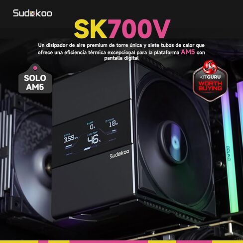 SK700V AM5 Air Cooler & MACH 120mm Fan Bundle: 7 Heatpipes CPU Cooler with Digital Display & 4 Pin LCP High Speed Quiet Case Fan in Saudi Arabia