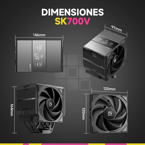 SK700V AM5 Air Cooler & MACH 120mm Fan Bundle: 7 Heatpipes CPU Cooler with Digital Display & 4 Pin LCP High Speed Quiet Case Fan in Saudi Arabia