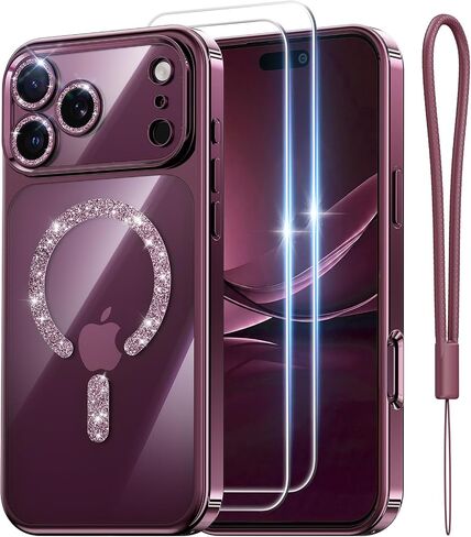 Meifigno for iPhone 18 Pro Max Case with Glitter Magnetic Ring, Burgundy in Saudi Arabia