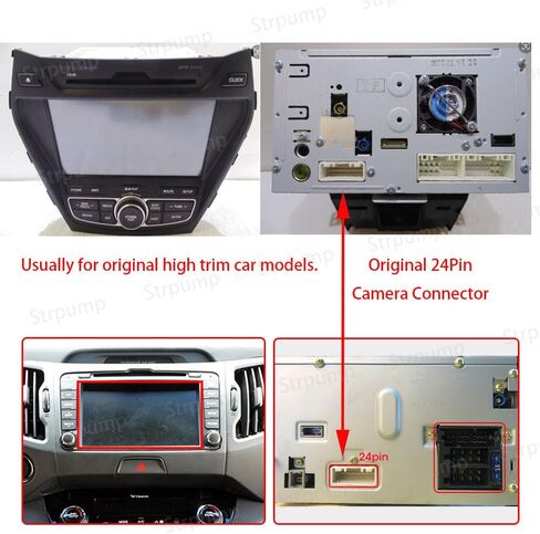 24Pin Car Parking Reverse Rear View Back Up Camera Video in Plug Converter Cable Adapter for Hyundai Santa Fe IX45/IX35/KIA Sorento K3 Sportage Cerato High Trim Models in Saudi Arabia
